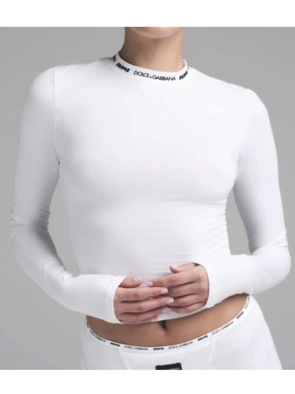 SKIMS White Long-Sleeve Ribbed Crop Top
